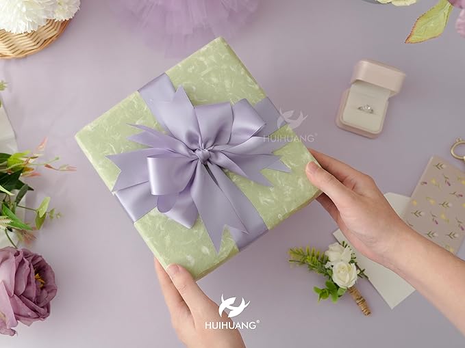 HUIHUANG Purple Satin Ribbon 1-1/2 inch x 100 Yards Lavender Color Double-Faced Satin Ribbon for Flower Bouquet, Gift Wrapping, Eternal Roses, DIY Crafts, Bridal Shower Wedding Decor