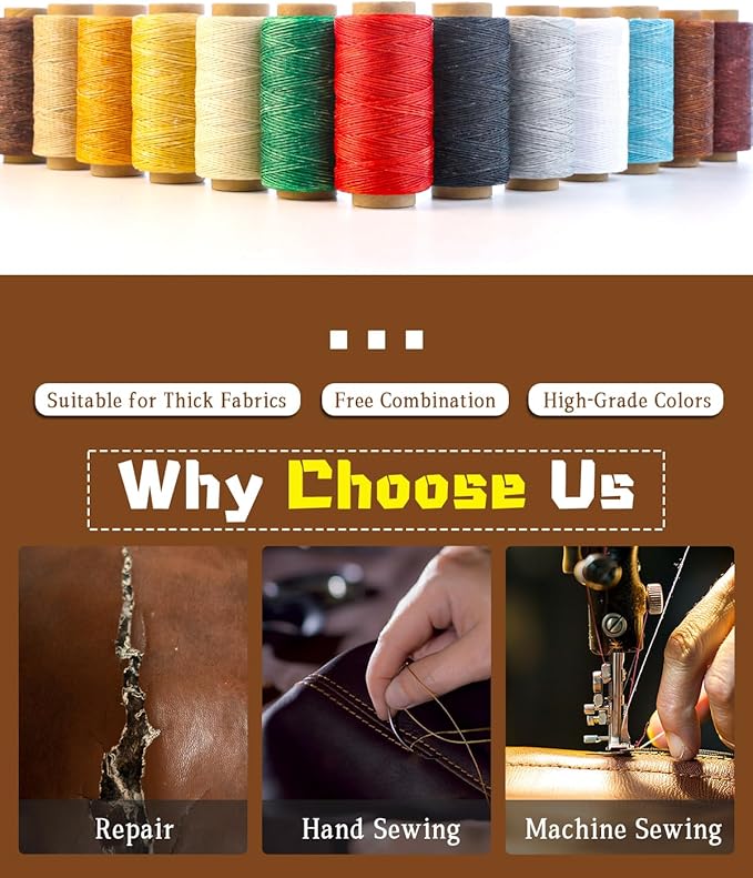 DIUDUS 218 Yards Upholstery Thread, Heavy Duty Thread for Hand Sewing, Sewing Kit with 9 Upholstery Needles for Hand Stitching Bookbinding Repair Canvas