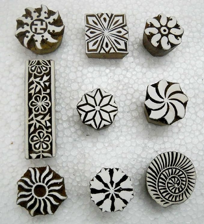 Pack of Nine Wooden Block Stamps/ Tattoo/ Indian Textile Printing Blocks