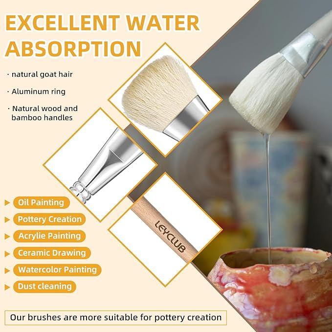 Pottery Glaze Brushes,16 PCS Painting Ceramic Brush Set, Different Shape Wool Soft Bristle for Ceramic Pottery Glazing Creation