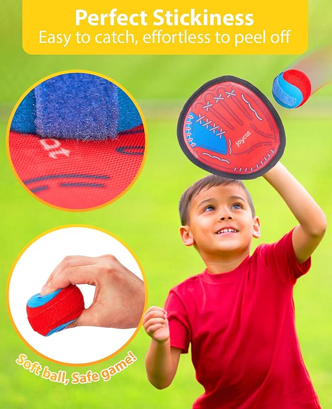 JoyCat Toss and Catch Ball Game Set,Toddler Baseball Glove,Beach Pool Yard Camping Games,Kids Outdoor Toys for Family, Birthday Gifts for 3 4 5 6 7 8 9 10+Year Old Boys Girls (2 Paddles 2 Balls)
