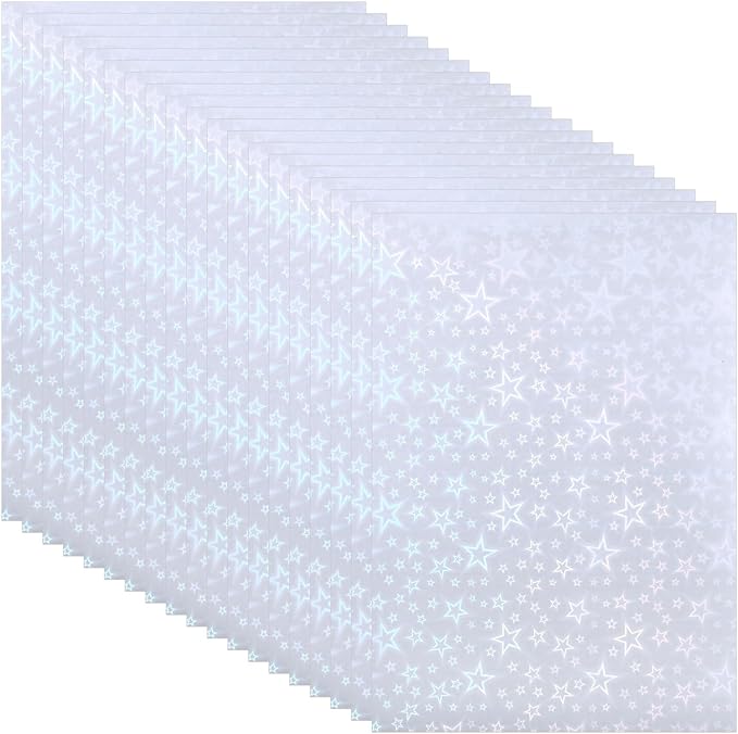 PATIKIL 8.3x5.8" Holographic Sticker Paper, 20Sheets A5 Polypropylene Self-Adhesive Transparent Waterproof Laminate Overlay Film for Photo Cards Scrapbook Decorations, Pentagram
