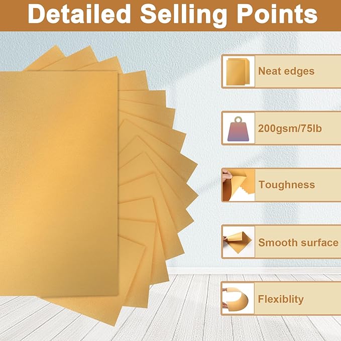 40 Sheets Gold Shimmer Cardstock 8.5 x 11 Certificate Paper, 75lb Craft Paper Card Stock for Cards Making, Birthday Decorations, Wedding Invitations, Greeting Cards