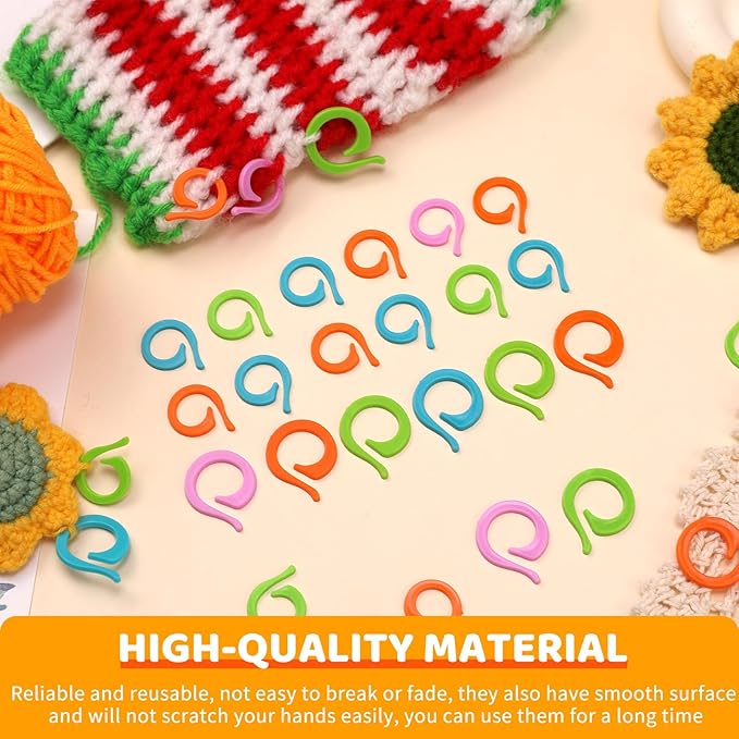 Yizzvb 50 Pcs Stitch Markers, Colorful Crochet Stitch Markers with Large-Eye Blunt Needles, Crochet Marker Ring for Knitting Crocheting DIY Craft Project with Storage Box