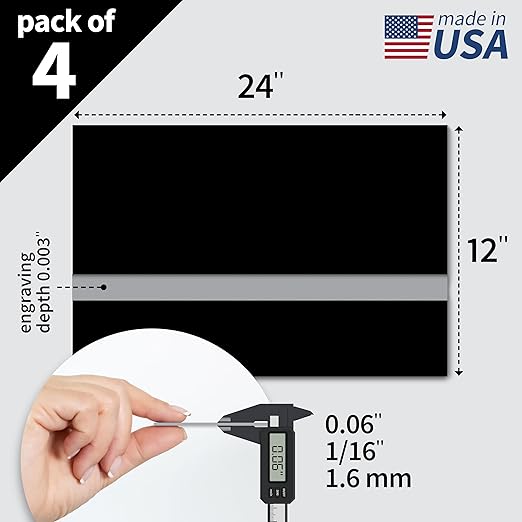 Trotec TroLase | 12"x24"x1/16", 4 Pcs | Black/Silver | 2 Ply | Modified Acrylic | Laser Engraving Double Color Plastic Sheet | Engraving Blanks for Laser, Saw, Guillotine | Made in USA