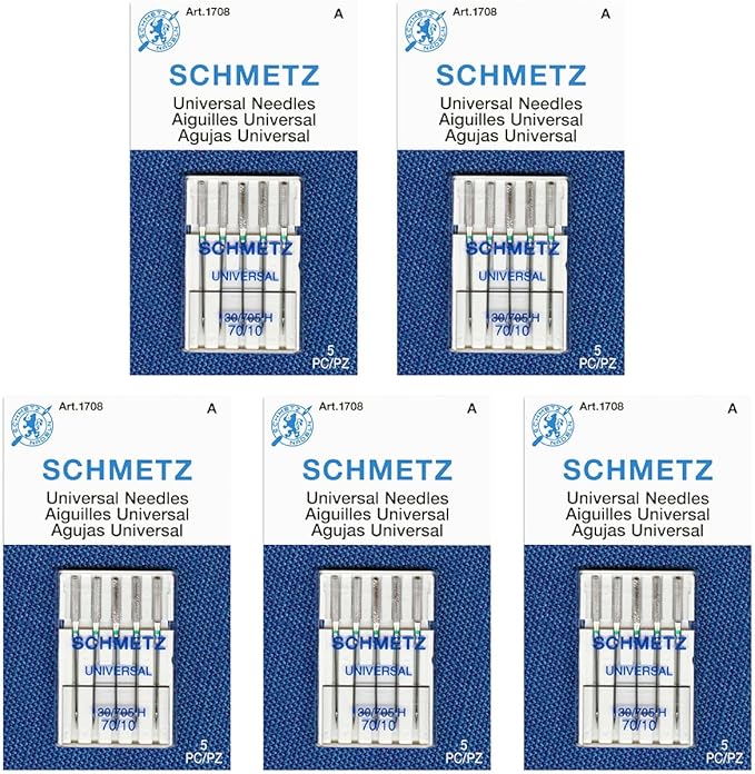 SCHMETZ Universal Sewing Machine Needles - Size 70/10, 5-Needle Cards, Pack of 5