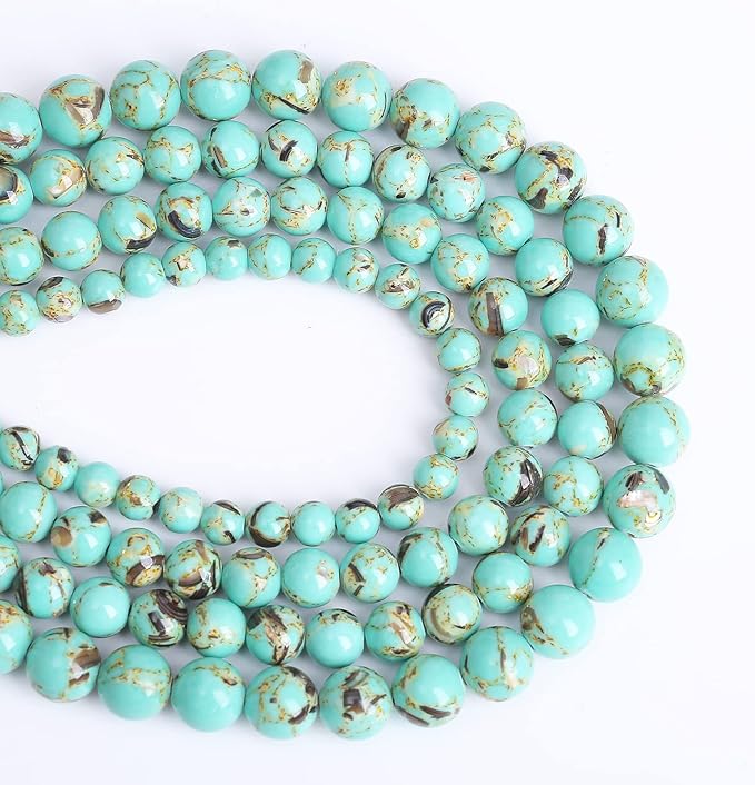 8mm 45pcs Turquoise Beads with Mother of Pearl Blue Howlite Shell Turquoises Stone Round Beads for Jewelry Making Bracelet