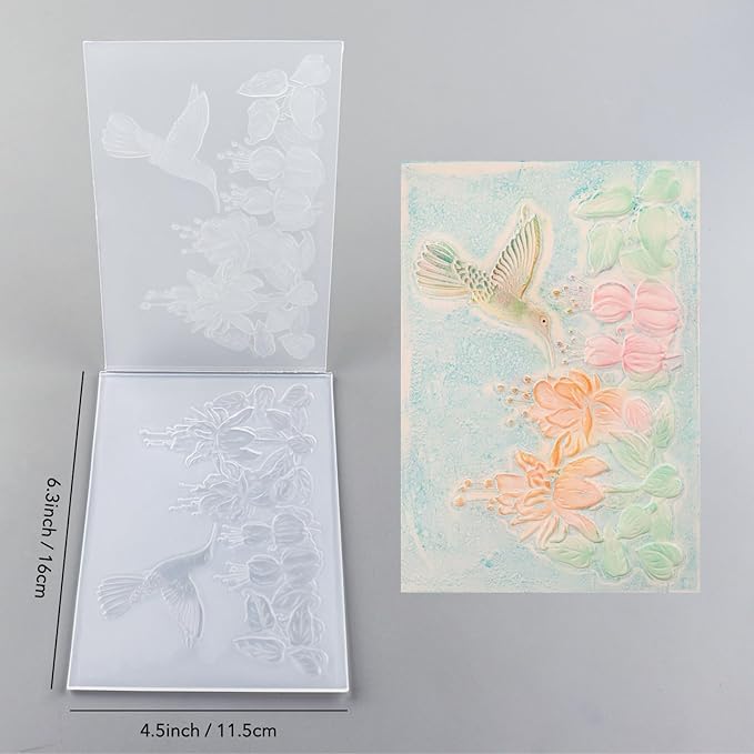 BAOFALI 3D Embossing Folder for Card Making,Hummingbird and Flowers Clear Plastic Texture Fades Embossing Folder Template for Scrapbooking and Other Paper Craft Album Stamps DIY Decoration