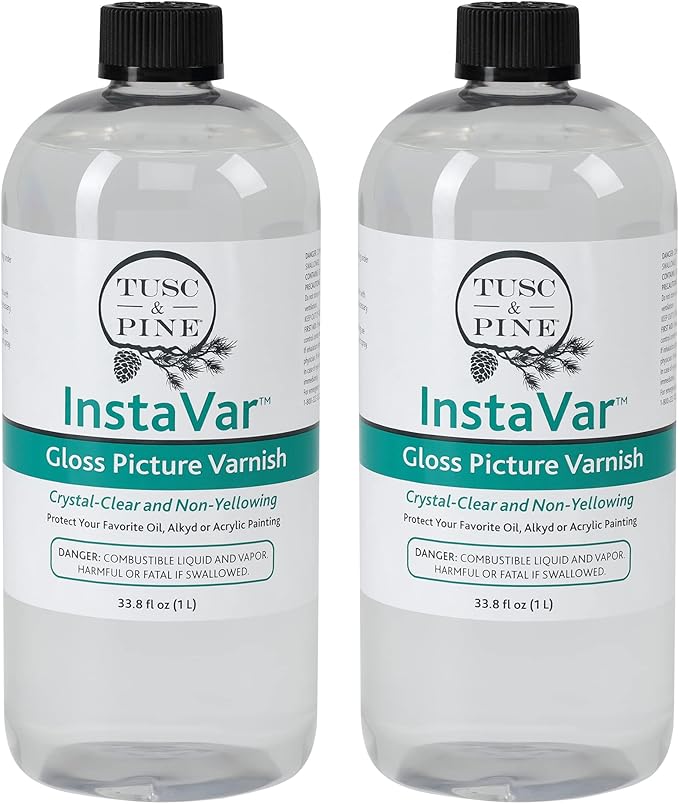 Tusc & Pine InstaVar™ Gloss Picture Varnish - Archival Quality Varnish for Oil, Alkyd, and Acrylic Artists - 33.8oz Bottle - 2 Pack