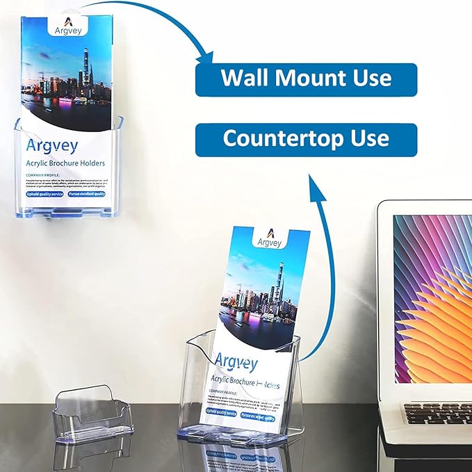 Acrylic Brochure Holder 4x9 Inch, Clear Pamphlet Holder Display Stand for Trifold 4 Inch Flyers, Booklets, Table Signs, Plastic Rack Card Holder for Office, Home, Store, 2 Pack