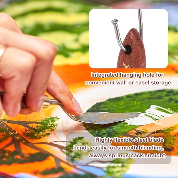 MECCANIXITY Pack of 1 Palette Knife No.10, 8.2" Long Palette Knives with Stainless Steel Flexible Spatula Pallet Knife and Wood Handle for Scraping, Mixing, Oil Acrylic Painting Canvas