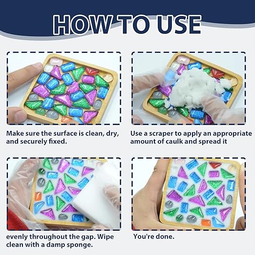 400g White Crystal Mosaic Grout, Handmade Grouting Filling Gaps Mosaic Tile Grout, Perfect Choice for DIY Craft Projects Mosaics