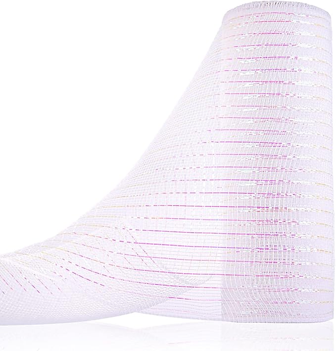 Anivia Deco Mesh Ribbon, 10inch x 30 Feet Each Roll Metallic Foil Mesh Ribbon for Wreaths Swags, Holloween, and Christmas Tree Decoration (White/Iridescent Foil)
