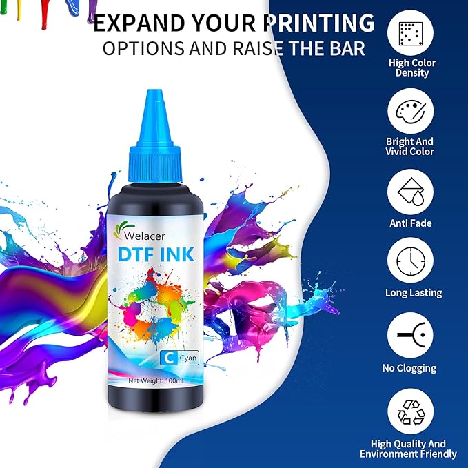 DTF Ink for ET-8550, ET-2850 L1800, R1390, I3200, XP600, XP-15000, DX5 DX7, TX800, L800, 1430, P400, 6x100ml Heat Transfer Ink Conversion Kit Refill for All DTF Printers,for DTF Film