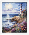 Leczany Cross Stitch Stamped Kit for Adults or Kids - Seaside Lighthouse | DIY Embroidery Starter Patterns Craft Kit Needlepoint for Beginner | 11CT, 3 Strands | 13.8x16.9 inches