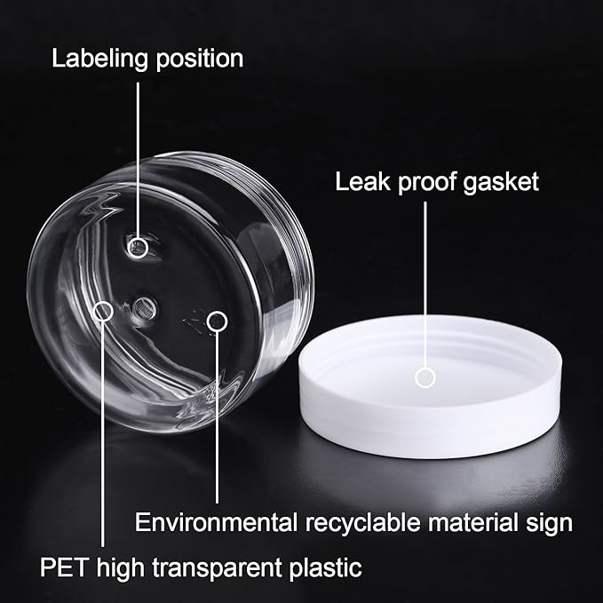 Empty 12 Pack Clear Plastic Storage Favor Jars Wide-mouth Plastic Containers with Lids for Beauty Products, DIY Making or Others (4 oz, White)