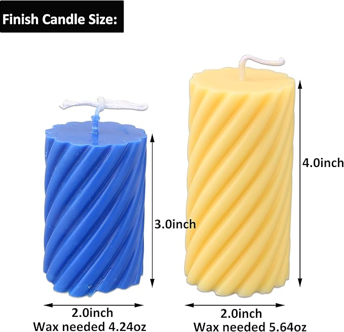 MILIVIXAY 2PCS Spiral Shape Candle Molds - Pillar Candle Molds for Candle Making -Including 60 Ft Wicks,50pcs Wick Stickers, 1pc Wick Leader Wire and 2pc Wick Holders.
