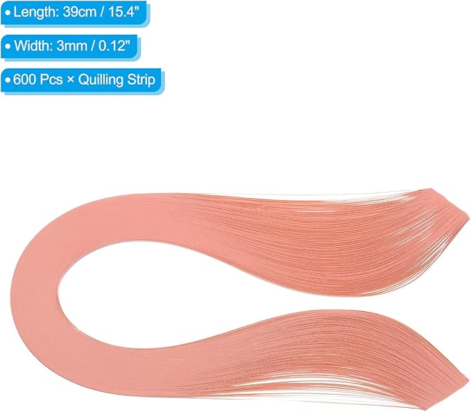 PATIKIL 600pcs Quilling Strips Paper 1/8"(3mm) 39cm Origami Paper Quilling Strip for Art DIY Hand Craft Christmas, Coral Pink