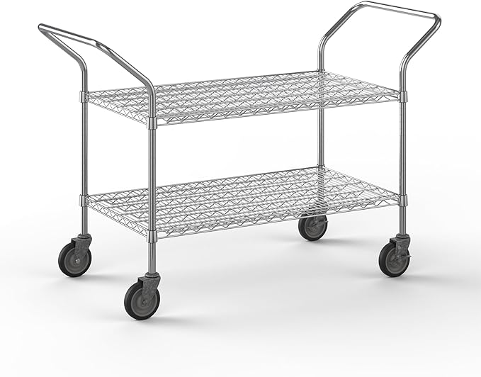 24" W x 42" L x 36" H Chrome Heavy Duty Utility Cart | 2-Tier | NSF Commercial Storage Rack Mobile Unit | Storage and Mobility Solution for Your Business