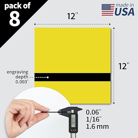 Trotec TroLase | 12"x12"x1/16", 8 Pcs | Yellow/Black | 2 Ply | Modified Acrylic | Laser Engraving Double Color Plastic Sheet | Engraving Blanks for Laser, Saw, Guillotine | Made in USA