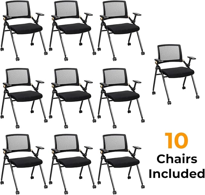 Triton Foldable Poker Table with 10 Chairs - Premium Soft-Padded Armrest, Individual Cup Holders, Portable Mat- Crafted with Durable Materials, Long-Lasting Poker Table for 10 Players