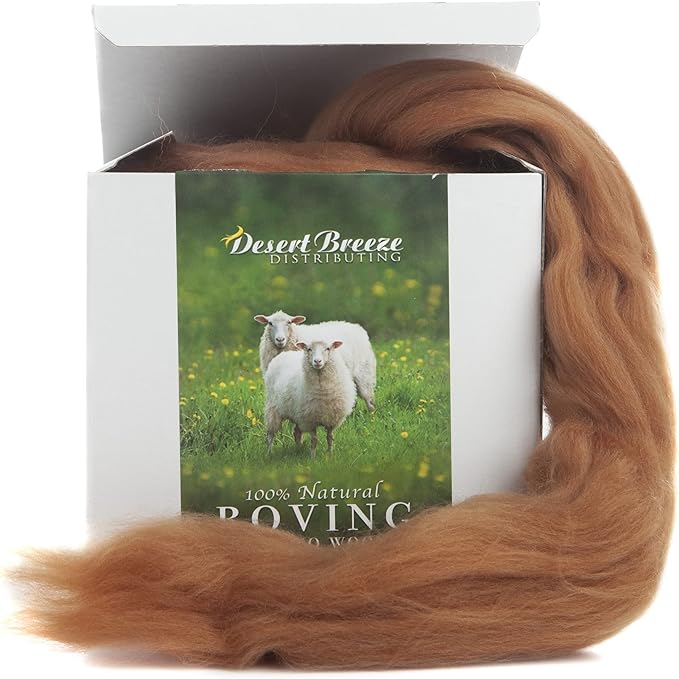 Desert Breeze Distributing – 100% Natural Merino Wool Roving, Wool for Spinning, Tapestry Yarn, Needle Felting, Wet Felting, Big Yarn Roving, 19 Micron, 70mm Staple Length, 8 OZ Size, Color Cinnamon