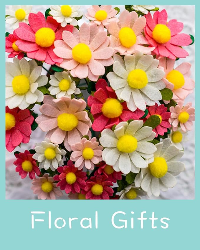 DIY Felt Flower Art Craft Kit, Daisy Bouquet Kit, Floral Gifts, Beginner Craft Kit, Arrange Pre-Cut Flowers and Foliage