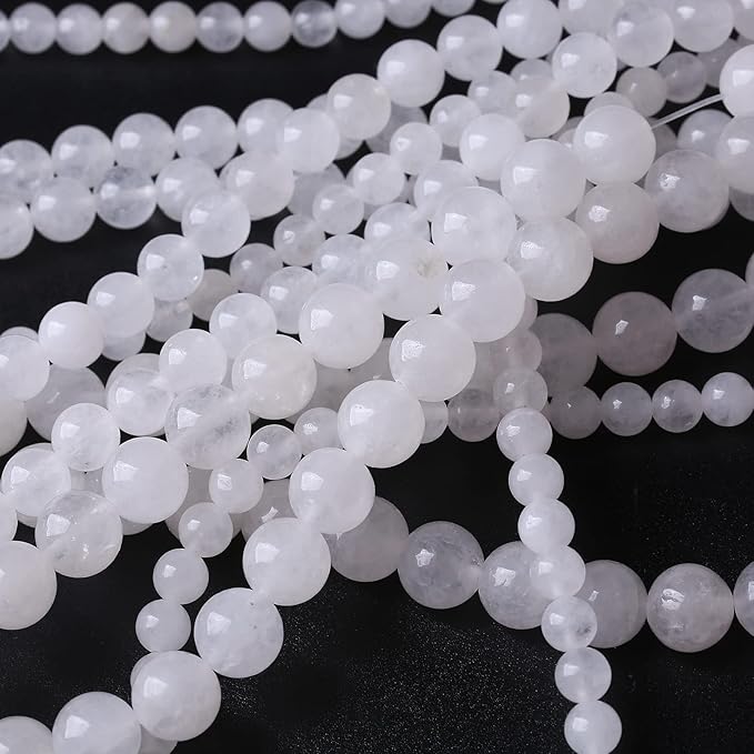 90PCS 4MM White Chalcedony Beads Round Loose Stone Beads for Jewelry Making DIY Energy Stone Healing Power Bracelet 15"