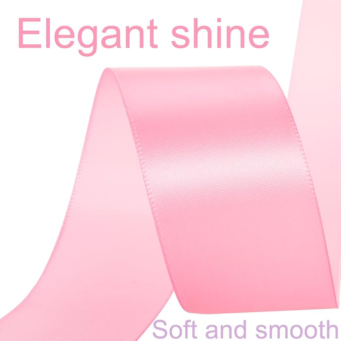 1-1/2 Inch Pink Ribbon, 50 Yards Craft Polyester Satin Ribbon Perfect for Gift Wrapping, Handmade Roses, Wedding Party Decorations and DIY Crafts