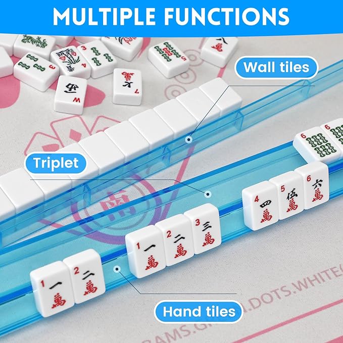 Clear Mahjong Racks with Pushers,4 Colors Acrylic American Majiang Tile Racks,Imports Modern Mahjong Racks with Built-in Pushers- Set of 4