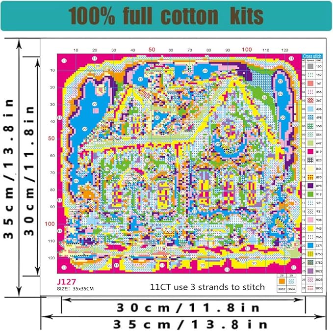 Christmas Stamped Cross Stitch Kits - Christmas House Counted Cross Stitch Kits for Beginners Adults Needlepoint Cross-Stitch Patterns Dimensions Needlecrafts Embroidery Kits Arts and Crafts