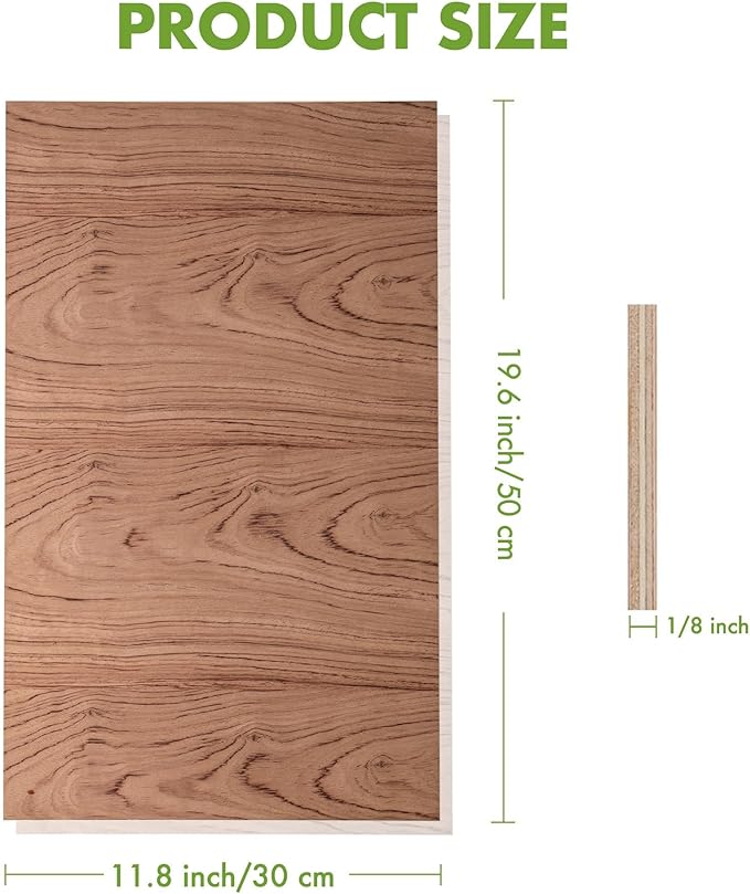 ROBOTIME 3mm Plywood for Laser Cutting, 6 Pcs Bubinga 1/8 Plywood Sheets, Crafting Wood for DIY Projects, Thin Bubinga Wood Sheets Laser Engraving Material, 12"x20"