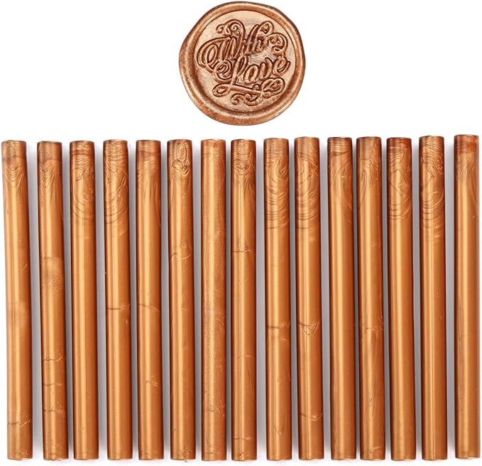 Yoption 15 Pieces Glue Gun Sealing Wax Sticks for Wax Seal Stamp, Great for Wedding Invitations, Cards, Envelopes (Copper Red Gold)