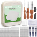 OEHPICC 128 Pcs Needle Felting Tools, 6×6 Inch Wool Felting Pad, 102 Pcs Felting Needles, Felting Tools with 3 Size Wooden Handle Holder for DIY Wool Felting Projects