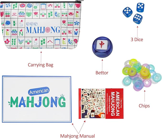 American Mahjong Tile Set with Carrying Bag and Accessories, 160 Acrylic Engraved Mahjong Tiles(Light Blue