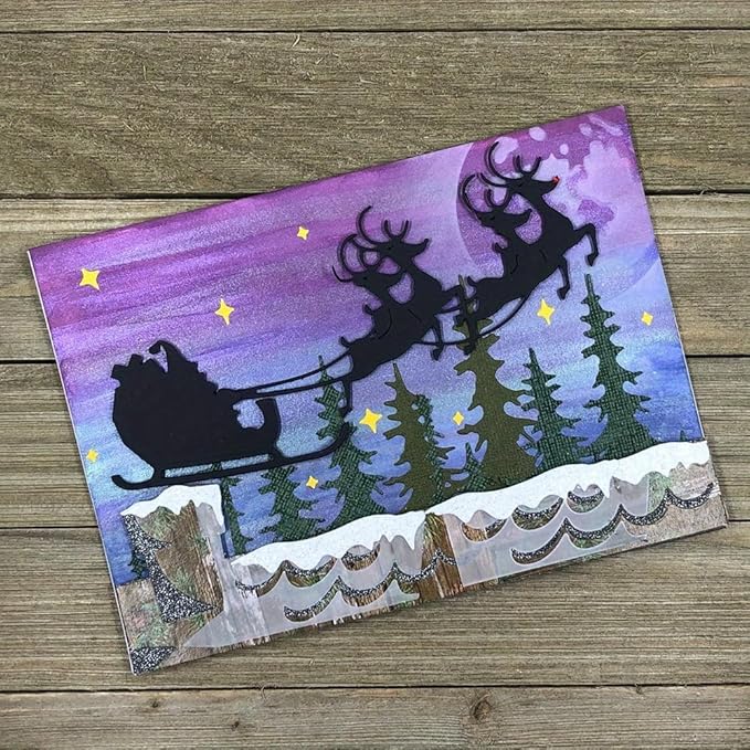 Lapoo Flowers Metal Cutting Die for Scrapbooking - Durable, Cut Stencils for DIY Scrapbook Photo Album Decorative Paper Card, Card Making Supplies (Two Layers of Trees and Stars 6.1 x 4.8 in)