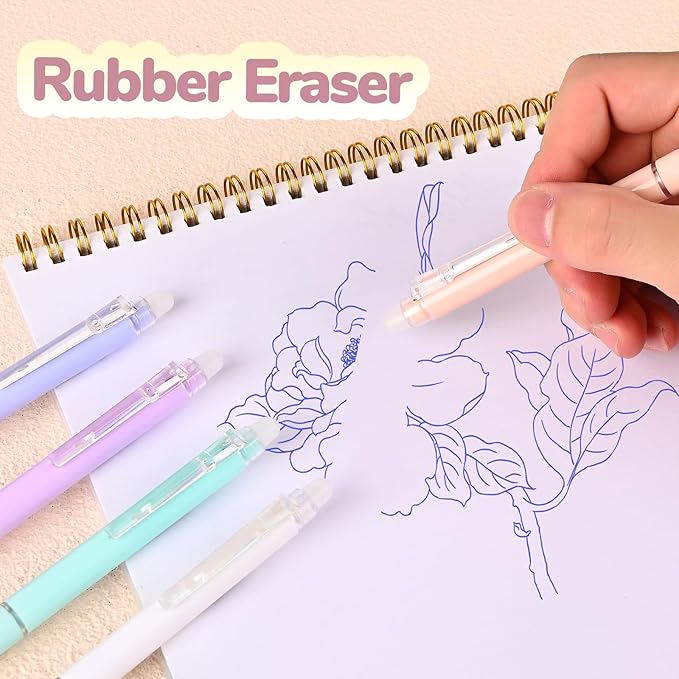 Temiary 10 Pcs Retractable Erasable Gel Pens, Fine Point 0.5 mm, Make Mistakes Disappear, Smooth Writing Gel Pen with Eraser for Journaling Note Taking Marking Planner Crossword Puzzles (Blue Ink)