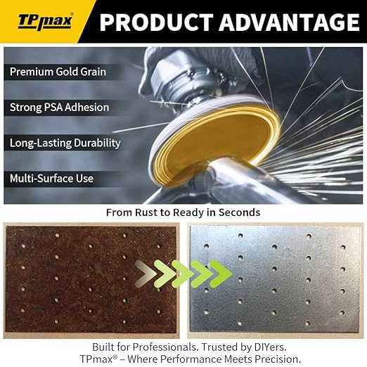 6-Inch 40-Grit Gold PSA Sanding Discs, 28 Pack – Pro-Grade Self-Adhesive Stickyback Sandpaper with Quick-Release Tabs for DA Sander, Coarse Automotive/Wood/Metal Sanding