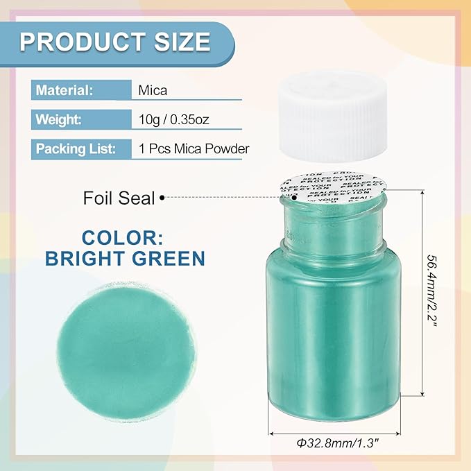 uxcell 10g/0.35oz Cosmetic Grade Mica Powder, 600 Mesh Mica Powder Natural Resin Epoxy Pigment Powders for Casting Resin, Candle Dye, DIY Nail Polish and Lip Gloss, Bright Green