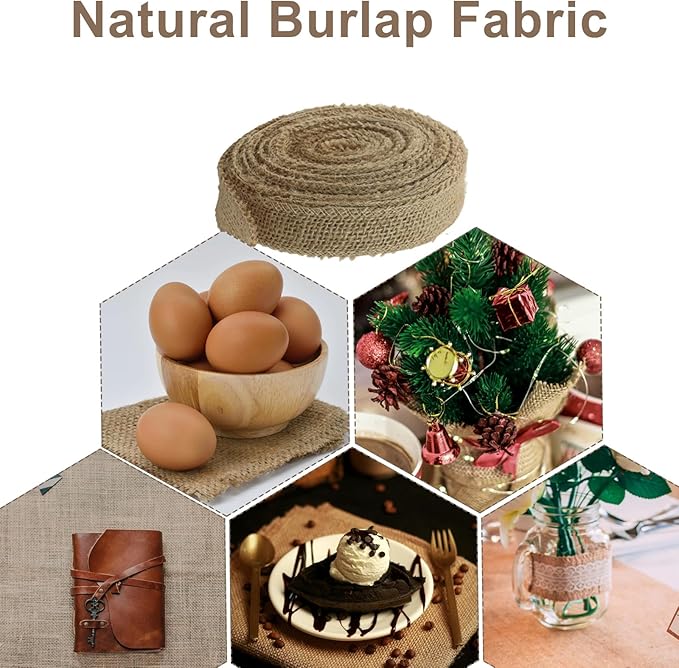 1" Wide Natural Burlap Fabric Roll - 10 Yards Jute Ribbon for Gift Wrapping, Wedding Decorations, Rustic Crafts, Wreaths & Home Decoration (2.5cm Wide)
