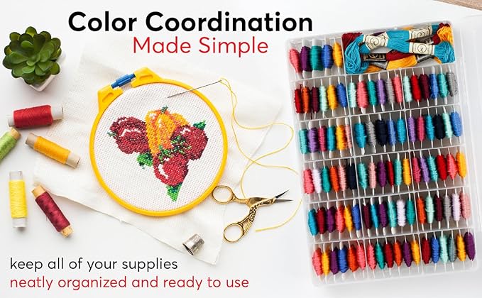 3PACK Embroidery Floss Organizer Box with 50 Cardboard Bobbins - 17 Compartments Clear embroidery thread and Beads organizer box, Snap-Tight Clear Sewing Organizer - Jewelry Bead Holder (Made in USA)