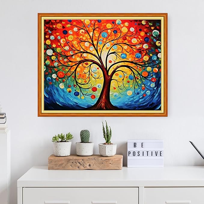 Dooxvey Cross Stitch Kit for Adults Beginners - Stamped Needlepoint Embroidery Kit, 11CT Pattern Colorful Magic Tree, 16x20 Inch