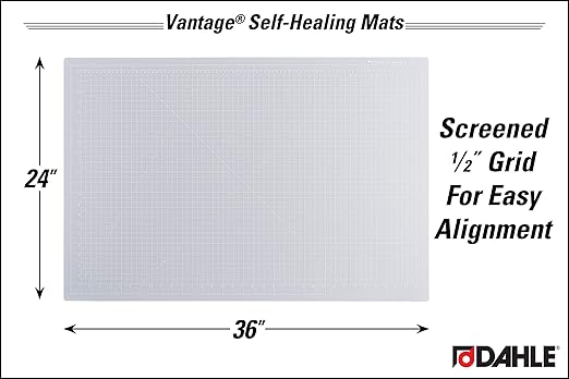 Dahle Vantage 10683 See-Through Premium Self-Healing Cutting Mat, 24"x36", 1/2" Grid, 5 Layers for Max Healing, Perfect for Crafts & Sewing, Clear
