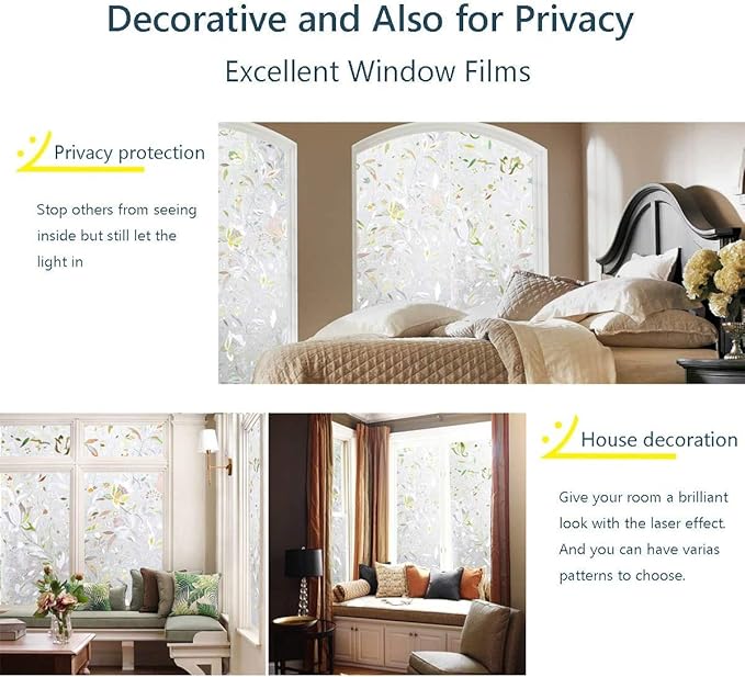 LEMON CLOUD Window Film, Decorative Window Privacy Film, 3D Stained Glass Window Sticker,Anti-UV Sun Blocker Heat Control for Home(Rainbow Tulip Design,45.2 x 157.4 inches)