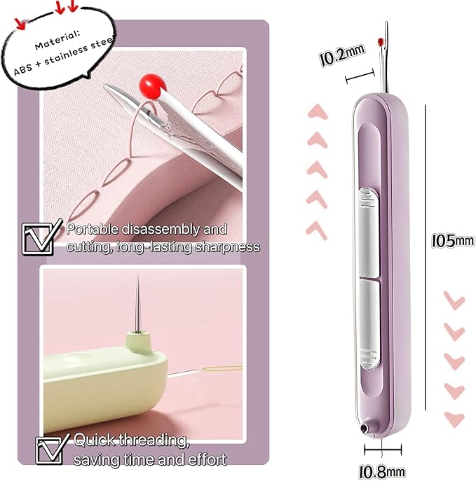 Upgraded 2 in 1 Automatic Needle Threaders Seam Ripper,Quilting Supplies Sewing Kit,Quick Sewing Machine Loop Needle Threaders (2PCS-Yellow)
