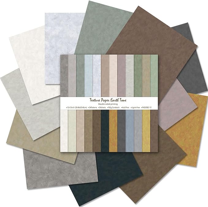 Scrapbook Paper 12x12 Solid Colors, 24 Sheets Earth Tones Crafting Papers, Double-Sided Patterned Decorative Paper Assorted Colors for Origami Classroom Crafting Projects (Earth Tone, 12x12 in)