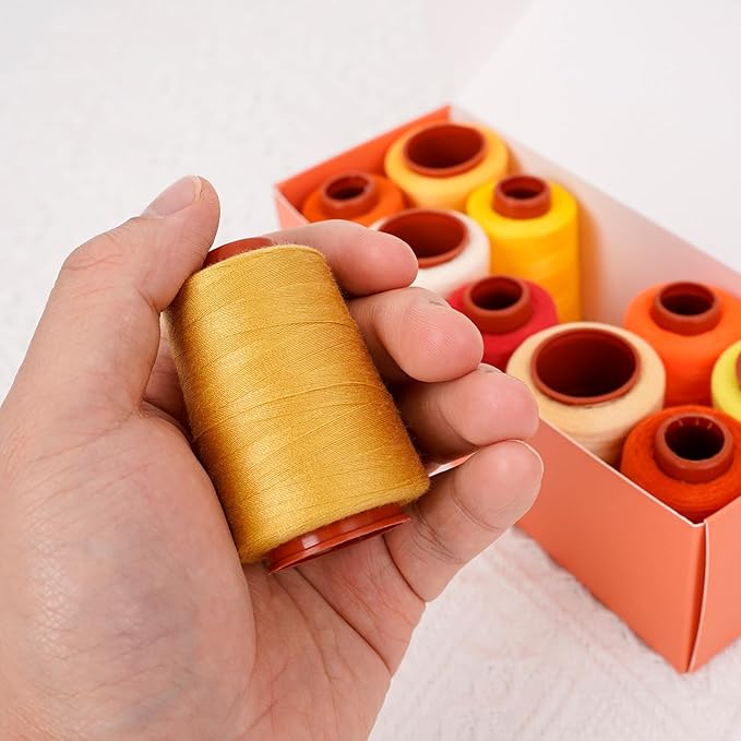 10 Pcs Sewing Thread, All Purpose Sewing Thread, 10 Spools Assorted Colors Each 800 Yards of Polyester Threads for Sewing Machine, Hand Stitching, Quilting, Serger (Yellow Color System)