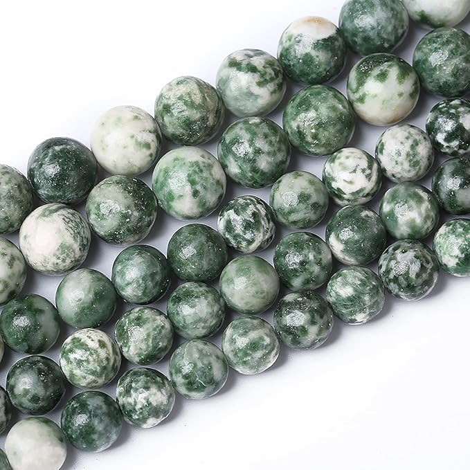 45pcs 8mm Natural Green Spot Stone Stone Beads for Jewelry Making Loose Spacer Round Beads DIY Bracelets Necklaces 15" (8mm, Green Spot Stone)