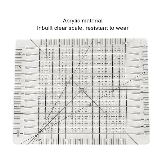 Pssopp Charming Shape Cut Ruler, Transparent Acrylic, Accurate Scale, Black Grid Line, Multifunction, Quilters Ruler, 25.5cm x 8.1in