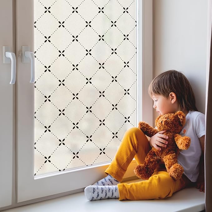 DKTIE Geometric Art Stained Glass Window Film Bathroom Window Privacy Film Frosted Glass Static Clings Non Adhesive with Installation Tools, Modern Home Improvement Style (S119, 35.4'' x 78.7'')